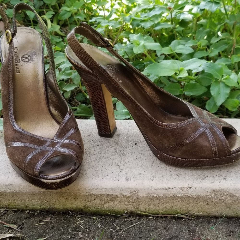 Cole Haan Platform Peep Toe Sling-back Heels